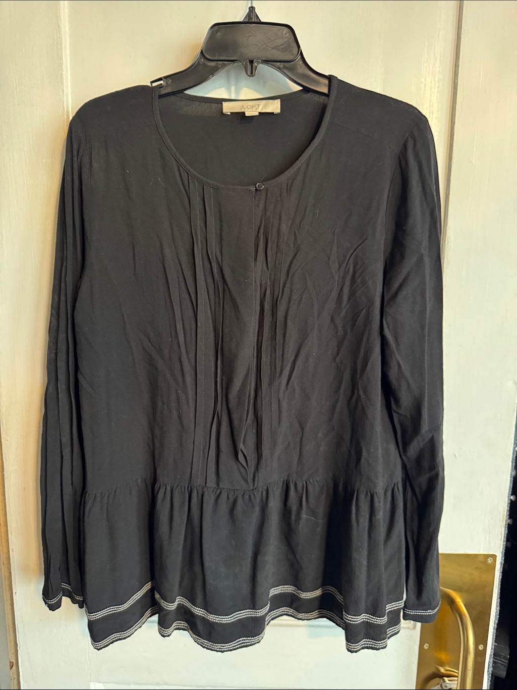 Loft Black Long-Sleeve Peplum Tunic With Contrast Stitching